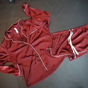 Burgundy Satin Pajama Set Size Large